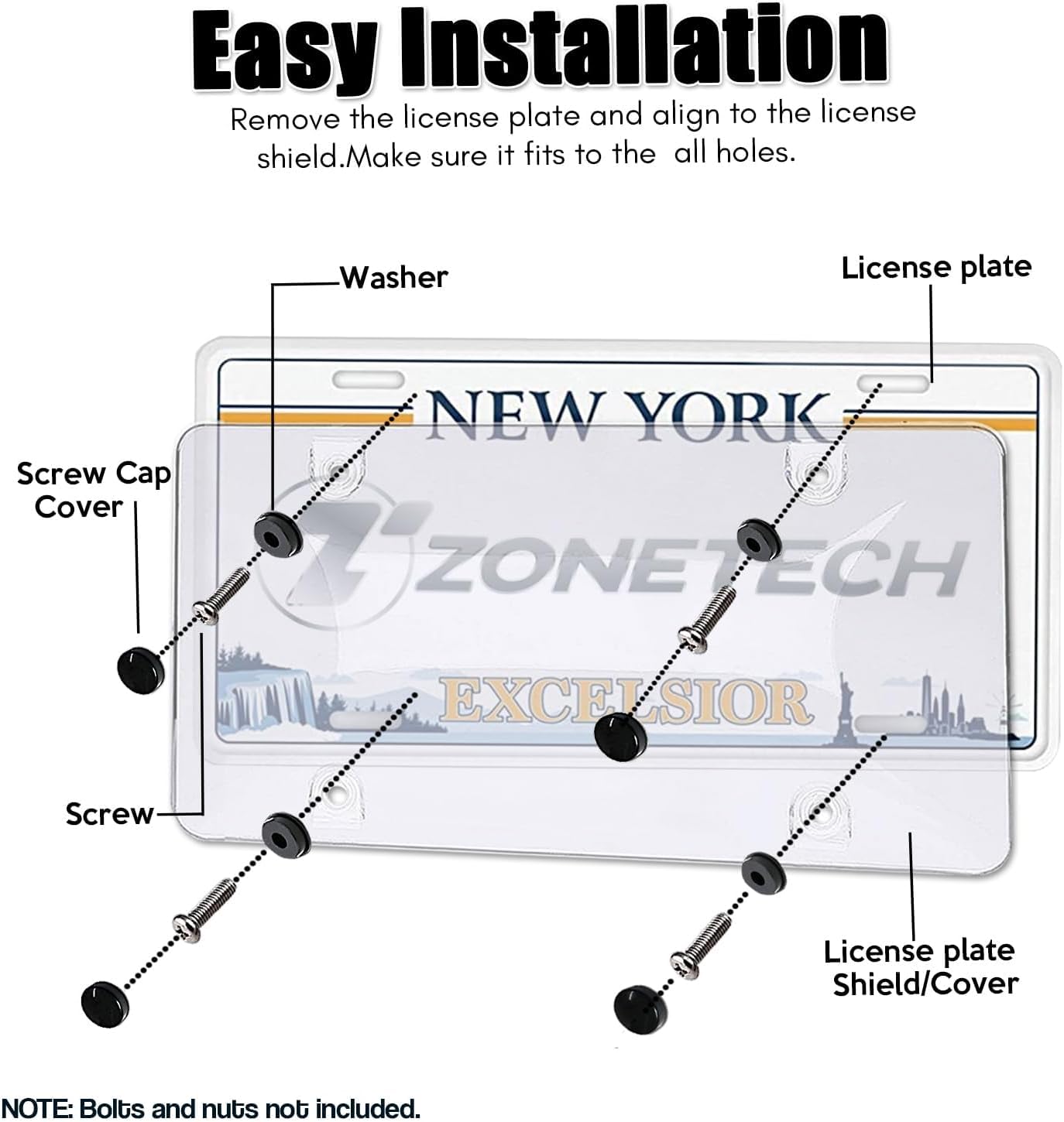 2-Pack Clear License Plate Covers & Frames With UV Protection - Universal Fit For Most US Cars, Unbreakable ABS - View #7