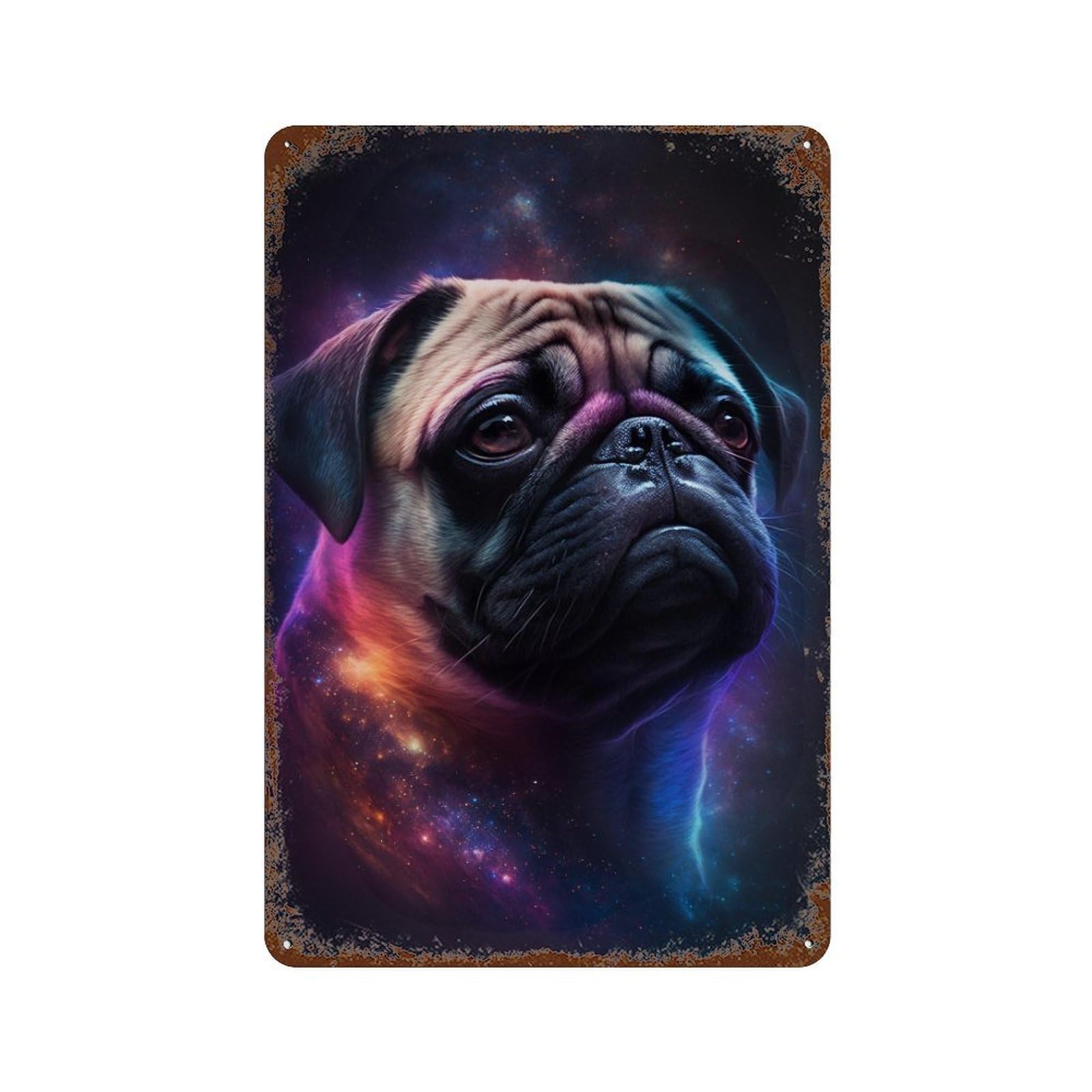 Cosmic Pug Portrait-10 Decorative Tin Sign 11.8"x7.9", Vintage Wall Decor for Basement, Hobby Room And Garage Decor