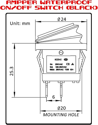 Miniatura 2 de Interruptores basculantes redondos impermeables On Off, Ampper de 2 pines, 12 V CC y 250 V125 V CA 0.787 in, interruptor de palanca redondo SPST con