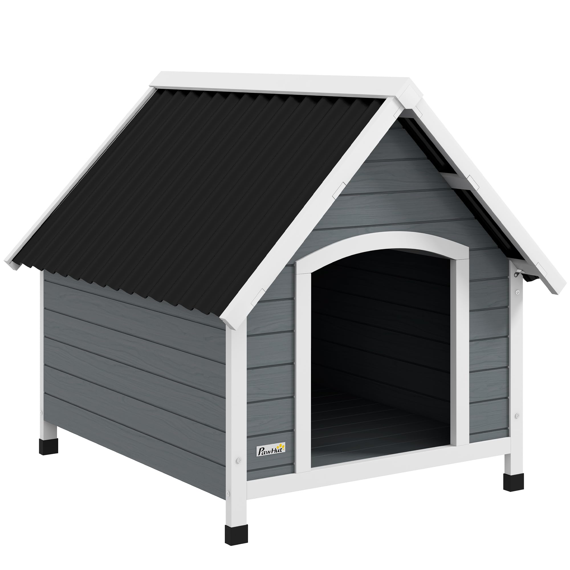 PawHut Niche pour Chien extérieure en Bois, Maison Chien avec Plancher Amovible, Pieds réglables, 84 x 99 x 87 cm, Gris