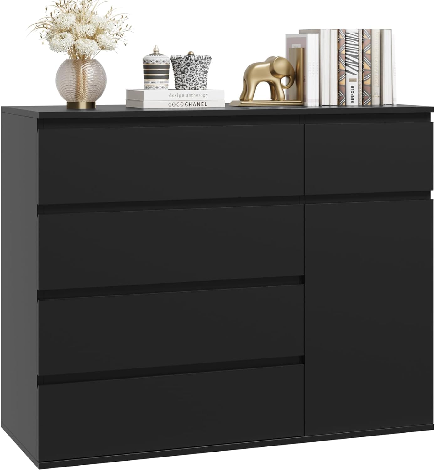 Cassettiera Bianca FOREHILL Con 5 Cassetti E Anta - Mobile Multiuso Per Camera 100x40x80 Cm - Foto 6