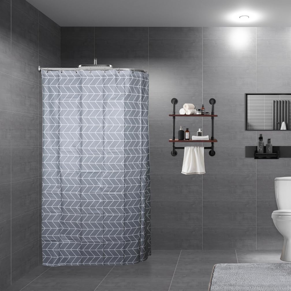 Hershii Adjustable Curved Shower Curtain Rod Wall Mounted L-Shaped Bathroom Corner Curtain Hanger Pole Bath Metal Shower Rail Bar (35.43-51.18) x (35.43-51.18) Inch, Drilling to Install