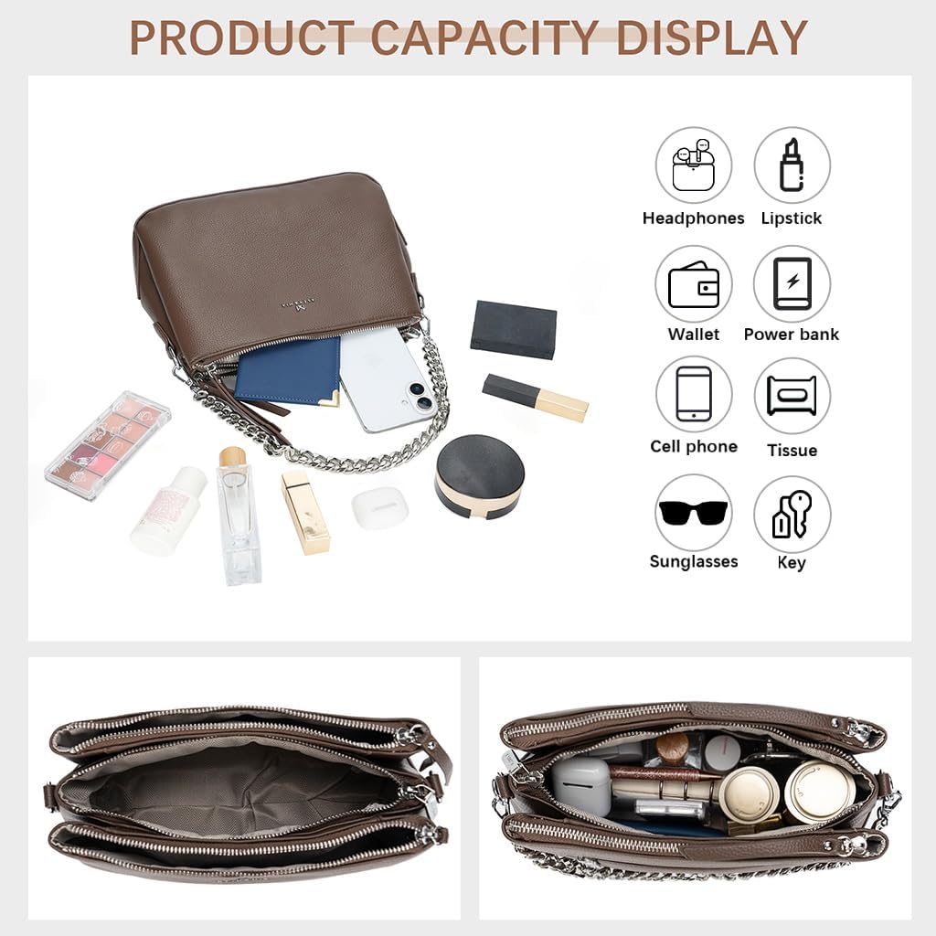 ALEX&MIA Crossbody Bag for Women - Medium Vegan Leather Handbag with Multiple Zippered Pockets, Two-Strap Design