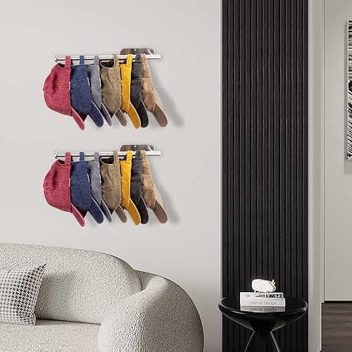 Miniatura 7 de Percheros para gorras de béisbol, paquete de 4, organizador retráctil de acero inoxidable para sombreros de pared, con capacidad para 60 gorras,