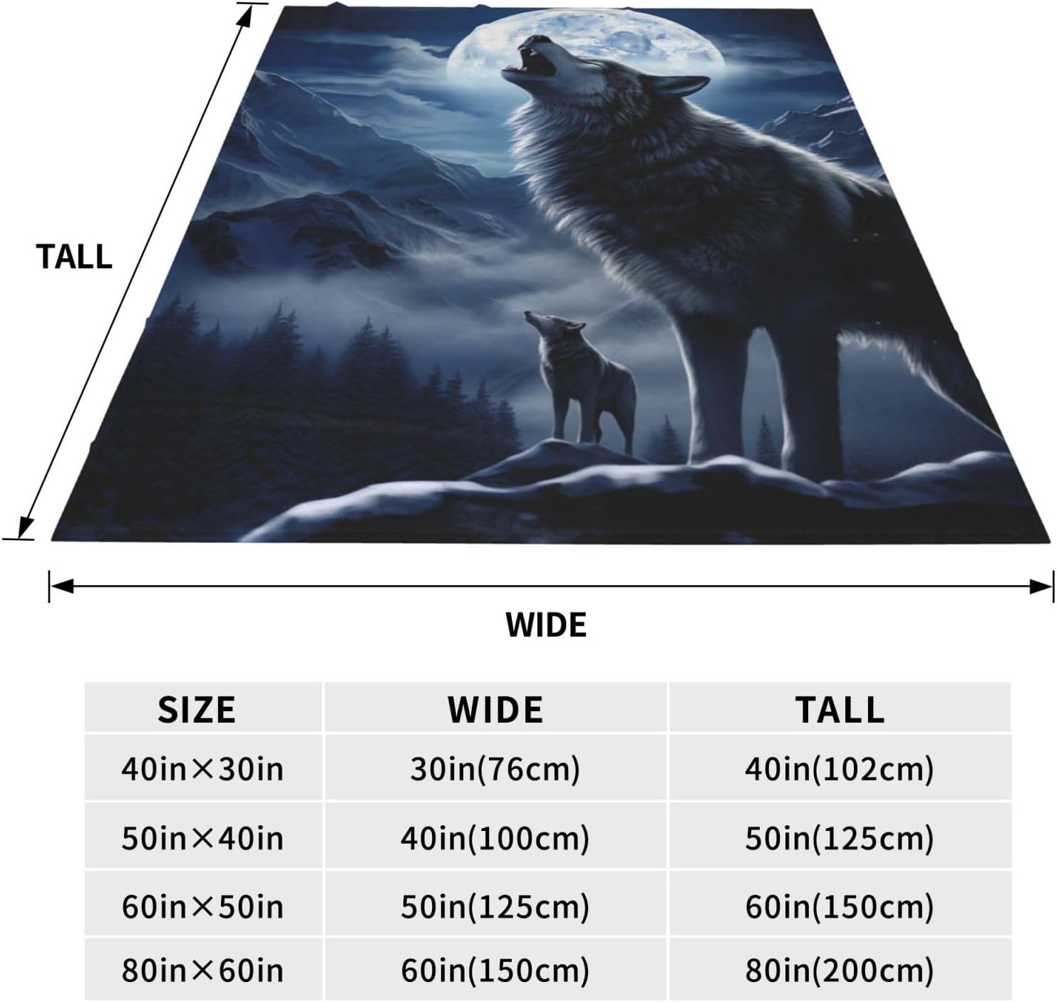 Snowy Mountain Wolf Blanket Gifts Moonlit Night Wolves Flannel Throw Blankets for Home Decor Couch Bed Sofa Soft Fuzzy Lightweight for All Season 60x50 Inches - Image 3