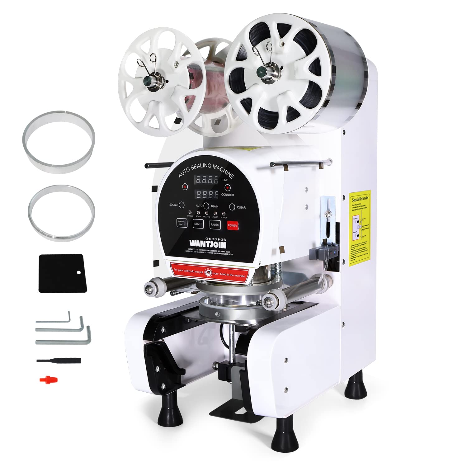 Photo 1 of WantJoin Cup Sealing Machine Full Automatic Cup Sealer Machine 89/90/95MM 3.50/3.54/3.74IN 650 Cup per Hour White