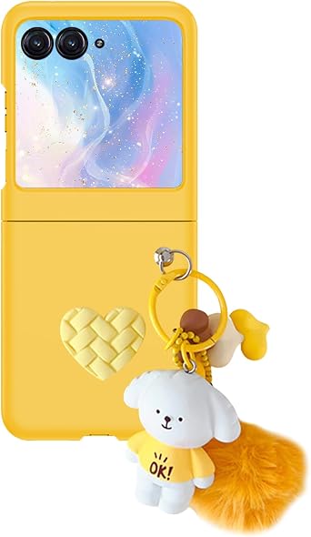 for Motorola Razr 2024/Razr 2025 Phone Case - Cute Plush Toy Phone Charm - Shell Frosted PC Back Soft Silicone Bumper Shockproof Girly Protective Case for Motorola Razr 50/50 Ultra Yellow