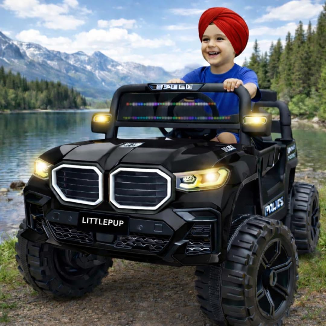 Little Pup Kids 4x4 Off-Road Electric Ride-On Jeep | Big Size Battery Operated Car with LED Lights, Music & Safety Belt | Ride-On Toy for Boys & Girls (1–6 Years)