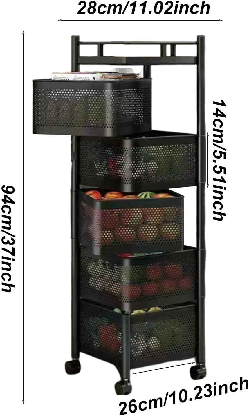 Küchenwagen, drehbarer, mehrschichtiger Küchenregal-Organizer – große Aufbewahrungskapazität für Obst, Gemüse und Snacks, perfekt für Chilischoten und Kohl