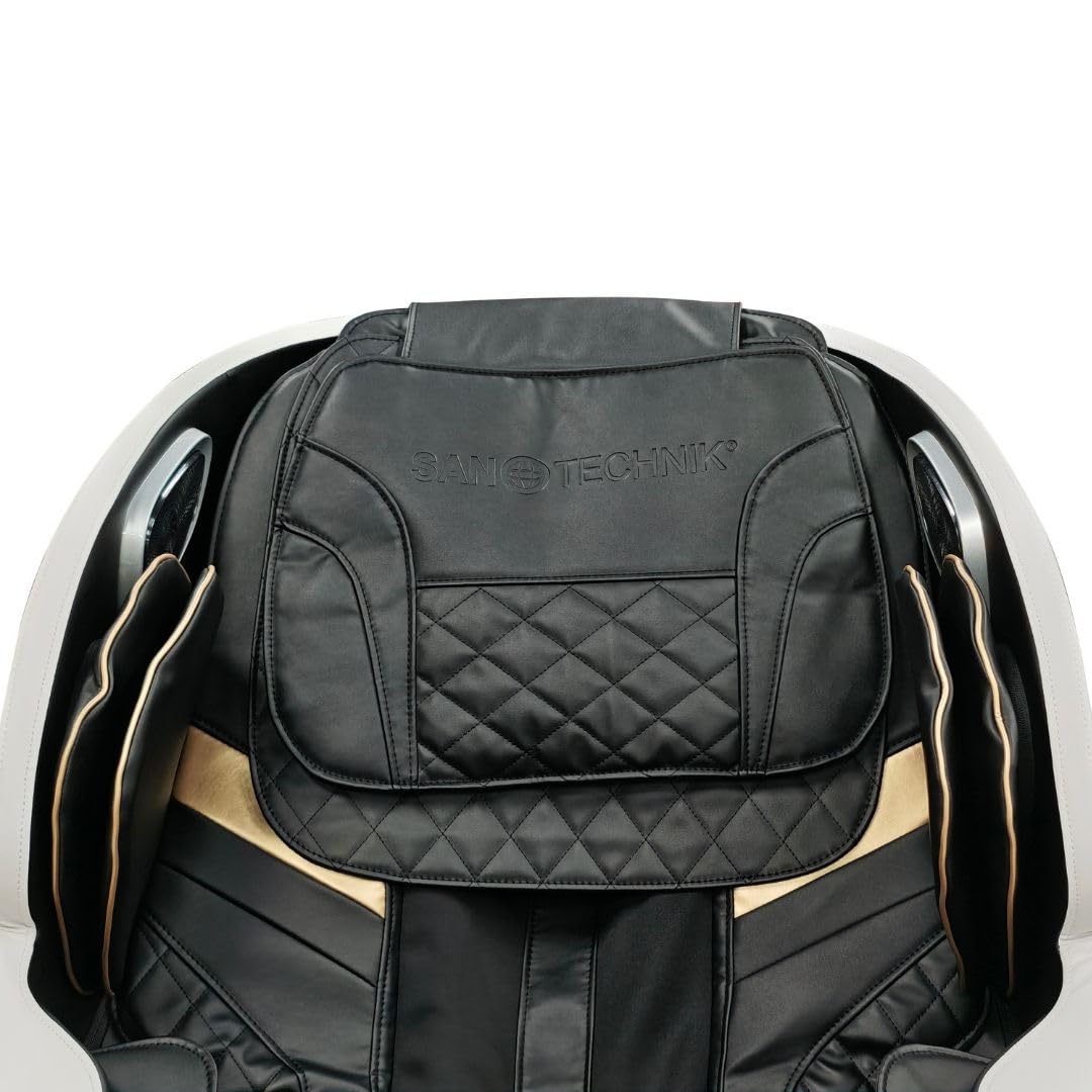Sanotechnik CALMORA Luxus-Massagesessel, 18 Automatikprogramme, SL Track, Zero-Gravity, Heizfunktion, Bluetooth, schwarz/weiß/Silber/Kupfer, 147x74x108 cm, 71 kg