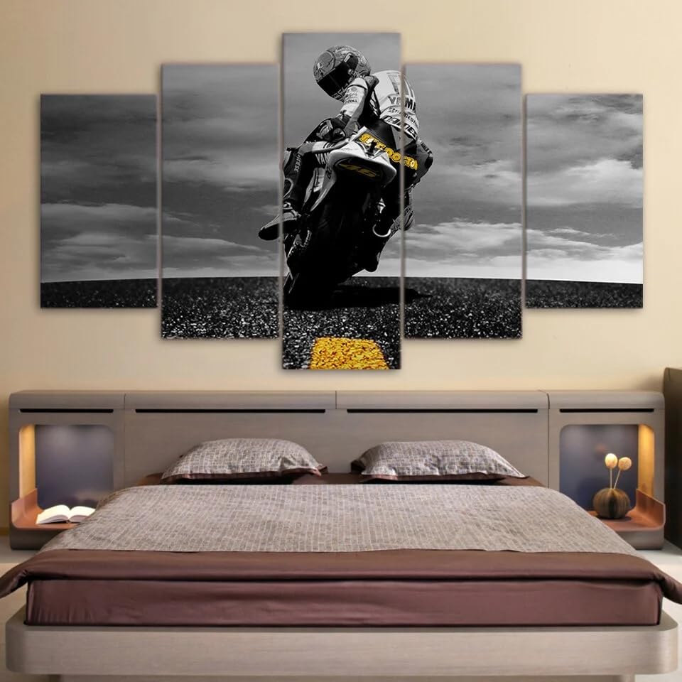 Déco Murale Moto Salon : Grand Tableau Toile 5 Parties pour Intérieur Vif