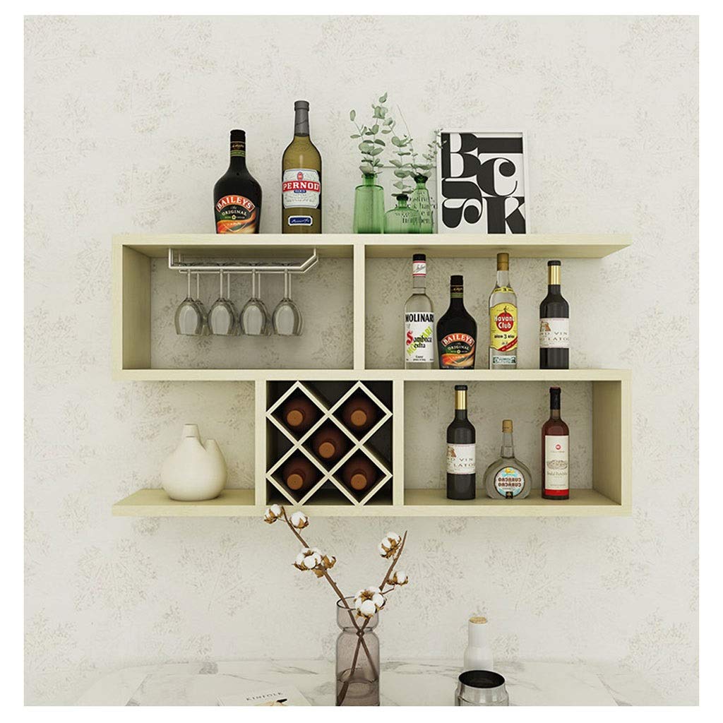 Casier à vin mural en bois massif blanc avec porte-verres suspendu DASHADAO