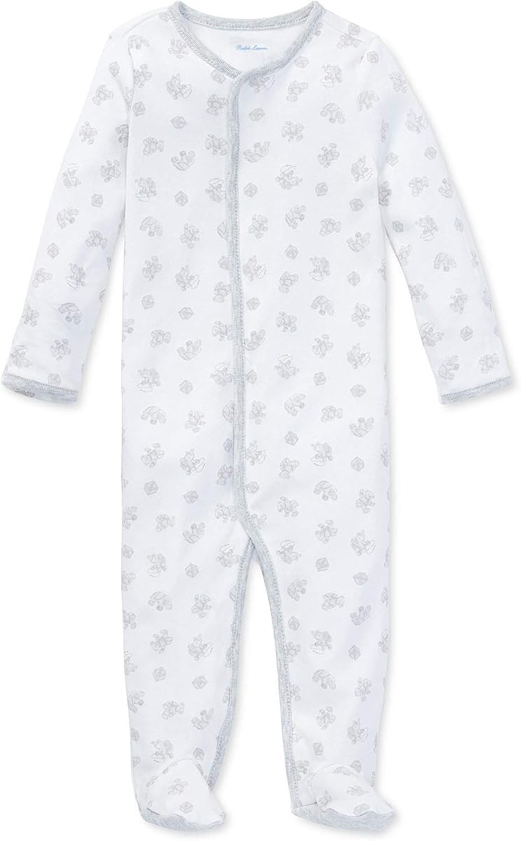 Ralph Lauren Baby Boy/Girl Neutral Print Cotton Jersey Coverall Paper White Multi (3 Months)