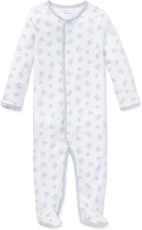 Ralph Lauren Baby Boy/Girl Neutral Print Cotton Jersey Coverall Paper White Multi (3 Months)