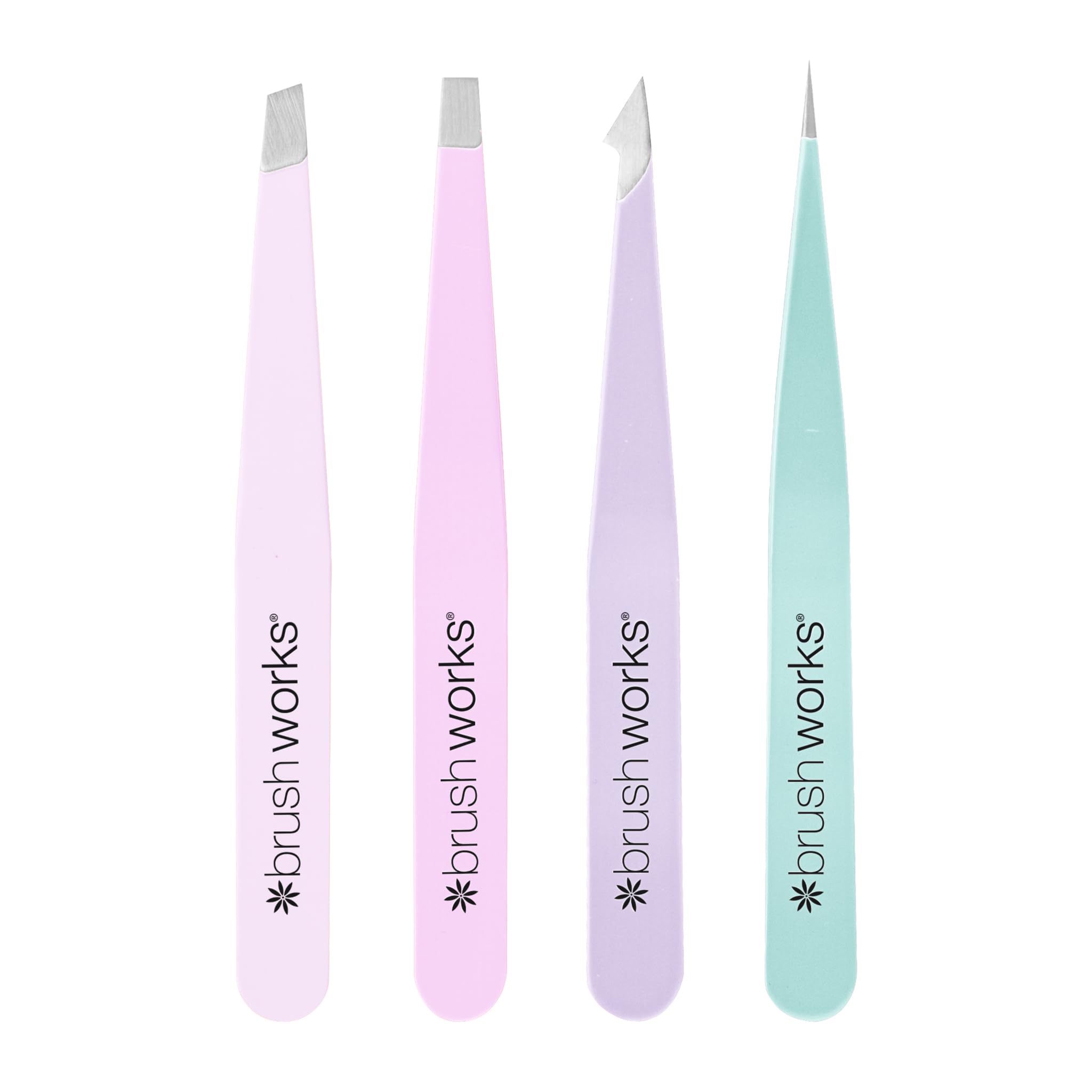Brushworks HD 4 Piece Combination Tweezer Set - Pastels