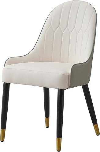 Miniatura 5 de IMGDD Juego de 2 sillas de comedor modernas de mediados de siglo, silla de cuero sintético con patas de metal de madera maciza (blanco y gris)