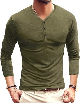MLANM Mens Casual Slim Fit Basic Henley Short/Long Sleeve Fashion T-Shirt