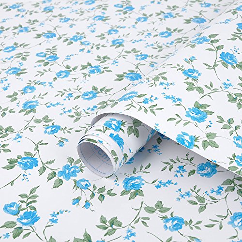 yazi Shelf Liner Drawer Self-Adhesive PVC Paper,17x78 Inches, Blue Rose