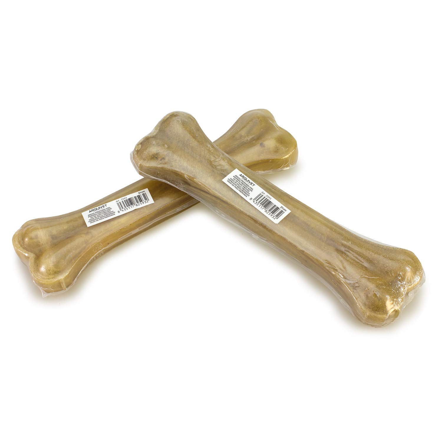 ARQUIVET Hueso prensado de Piel de Vacuno 100% Natural para Perros - 21 cm - Caja Completa 30 uds retractiladas - Snacks Naturales - Chuches, premios, recompensas, golosinas, chucherías caninas