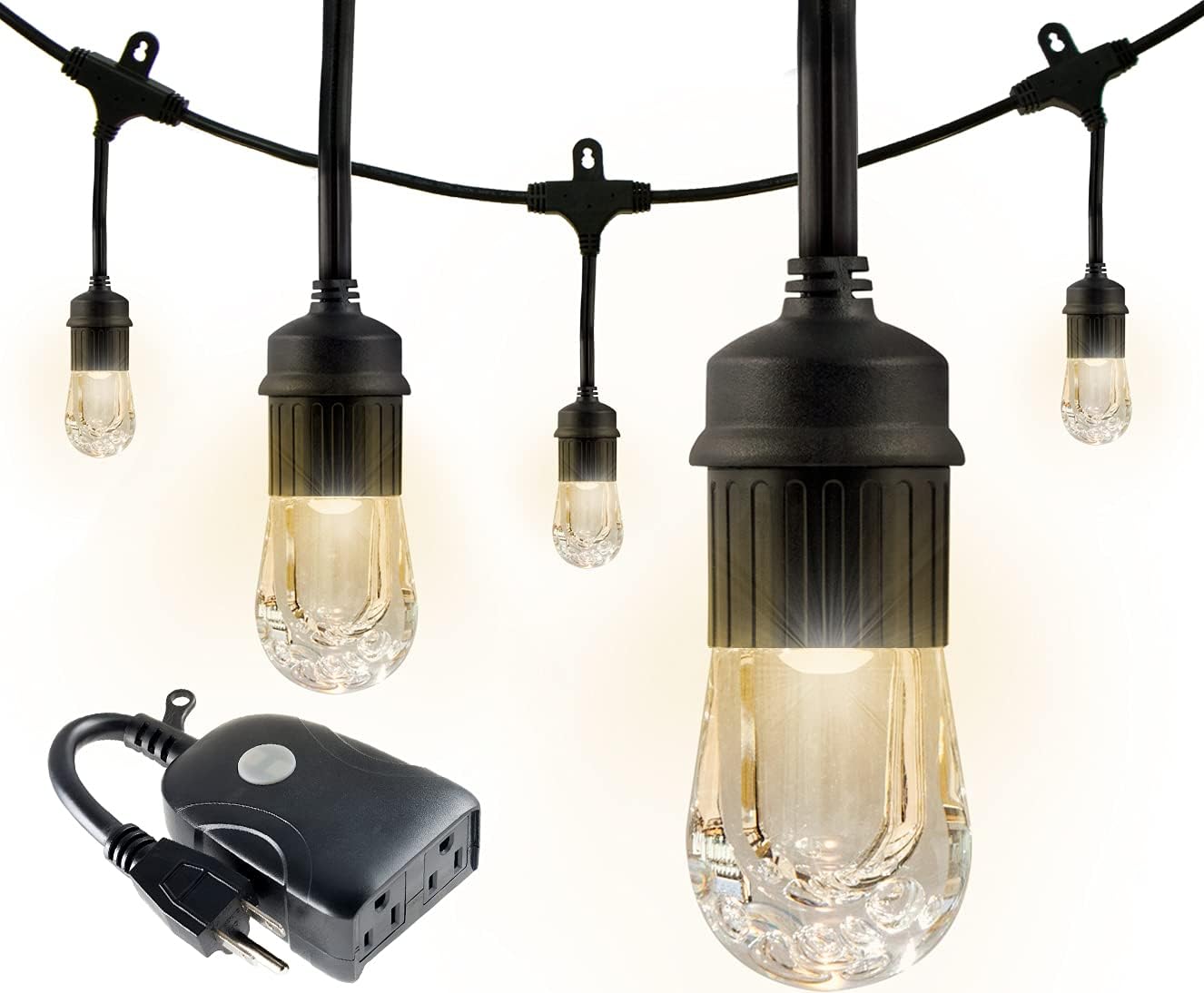 Enbrighten Classic LED Café String Lights, 36ft, 18 Acrylic Bulbs, Indoor/Outdoor + UltraPro Wi-Fi Plug, 2-Outlet Grounded