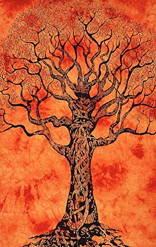 AVA Collections Wandteppich, mehrfarbig, psychedelische Wandteppiche, indische Baumwolle, Poster, Picknickdecke, Wanddekoration, Decke, Wandkunst, Hippie, Schlafzimmer-Dekor (Orange, Batik,