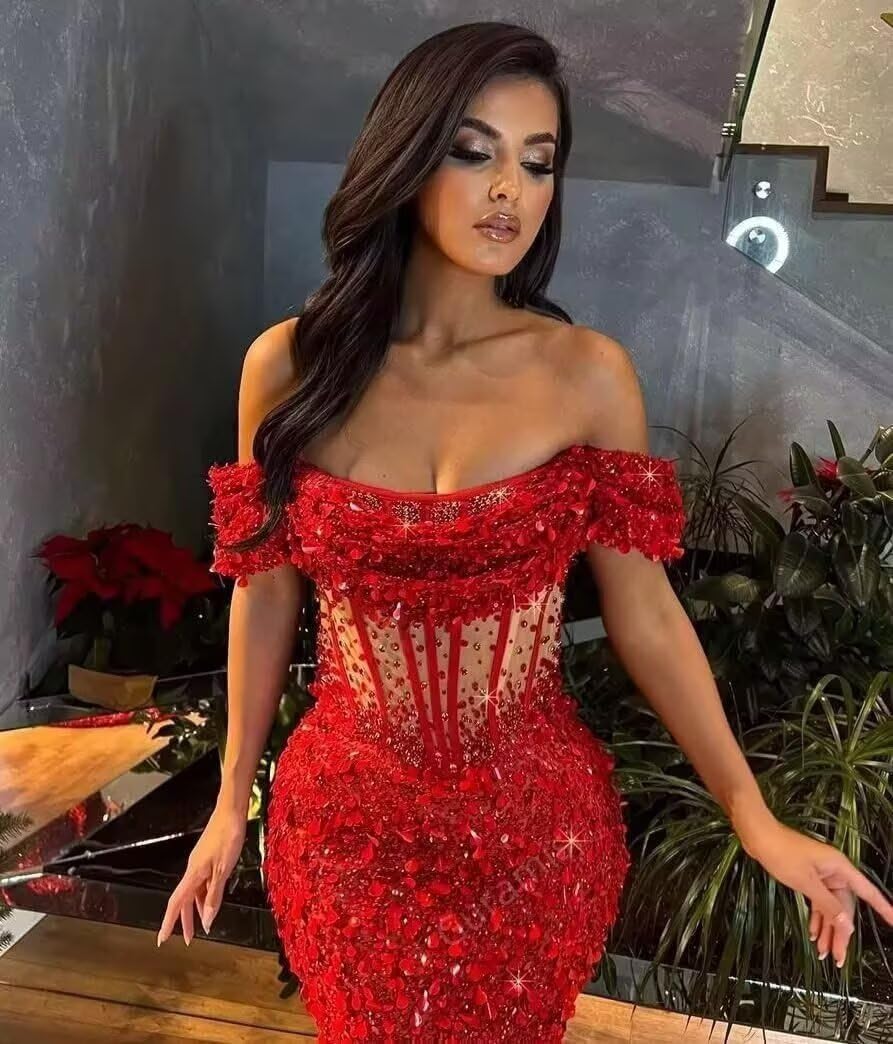 Sparkly Sequin Mermaid Prom Dresses for Women 2026 Off Shoulder Long Formal Evening Party Gowns 91