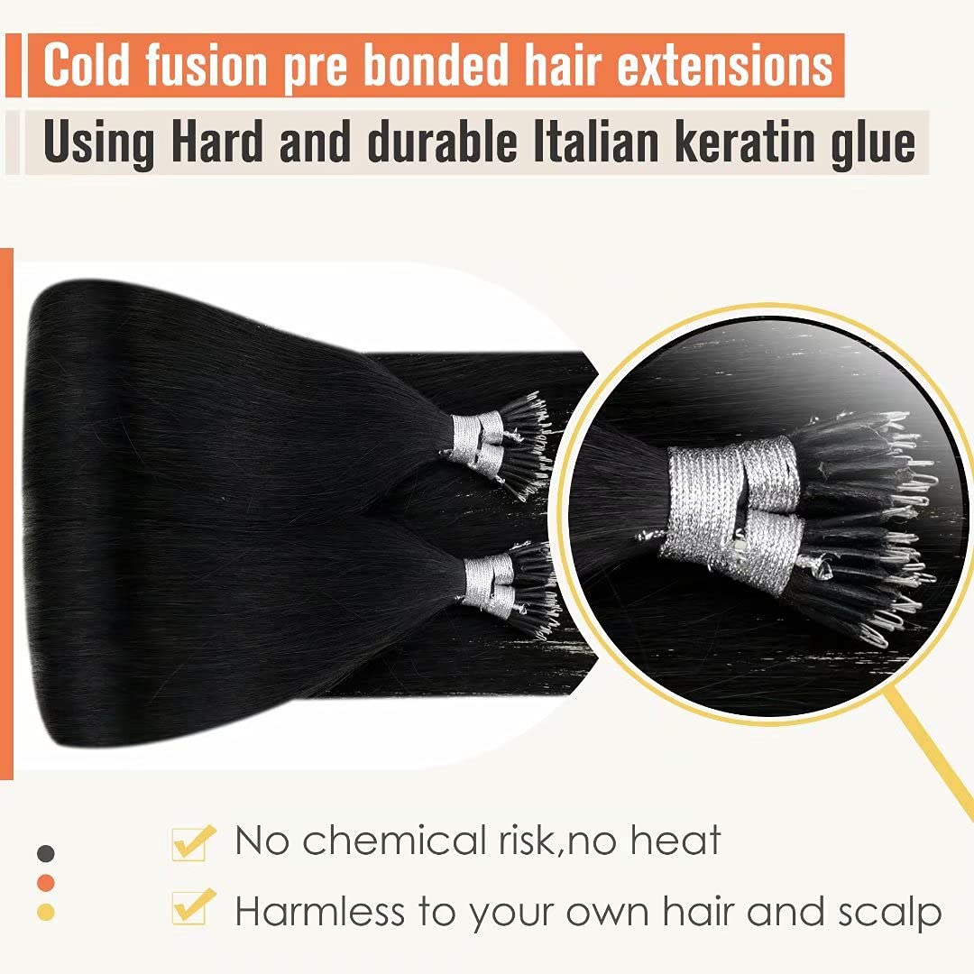 LaaVoo Nano Hair Extensions Real Human Hair Black Nano Beads Hair Extensions 24 Inch Natural Black Invisible Nano Ring Straight Remy Hair 50g 50s #1 - Image 3