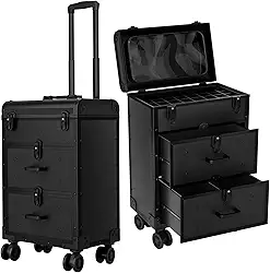 ALUROICE Estojo grande com rodinhas para maquiagem, estojo profissional de cosmetologia de viagem sobre rodas com gavetas, organizador de unhas de 3 camadas, estojo de armazenamento para tecnologia de