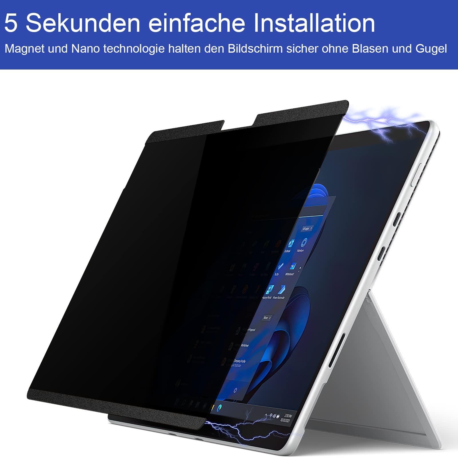 IPROKKO Filtro de privacidad magnético para Microsoft Surface Pro 9/8/X de -13 pulgadas, extraíble, antiespía, luz azul, protector de privacidad, filtro de privacidad