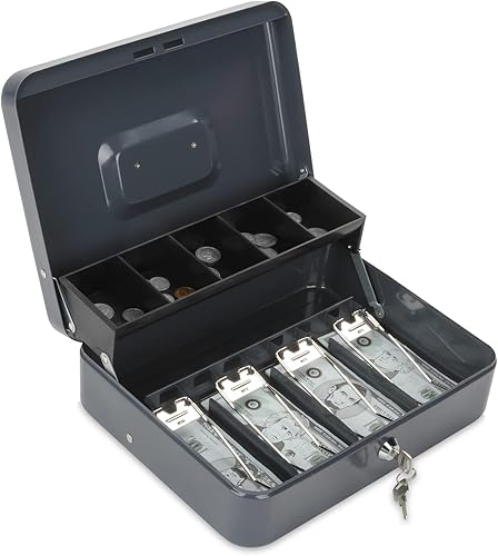 Caja de efectivo con cerradura de combinación, caja de dinero de metal con bandeja para efectivo, caja fuerte con cerradura, 4 ranuras para