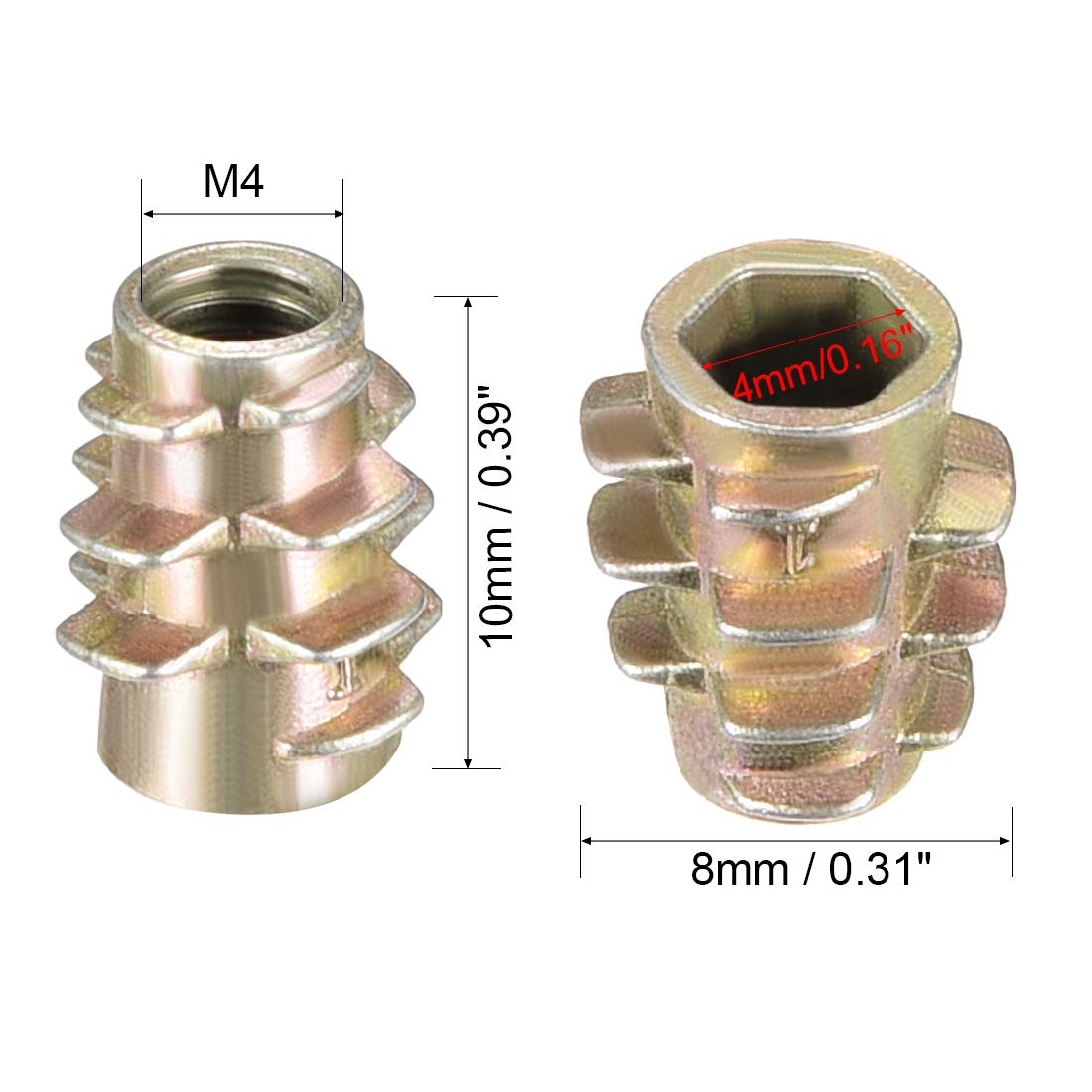 🔥 Hot Deals uxcell Furniture Threaded Insert Nuts Zinc Alloy Hex-Flush M4 Internal Threads 10mm Length 20pcs