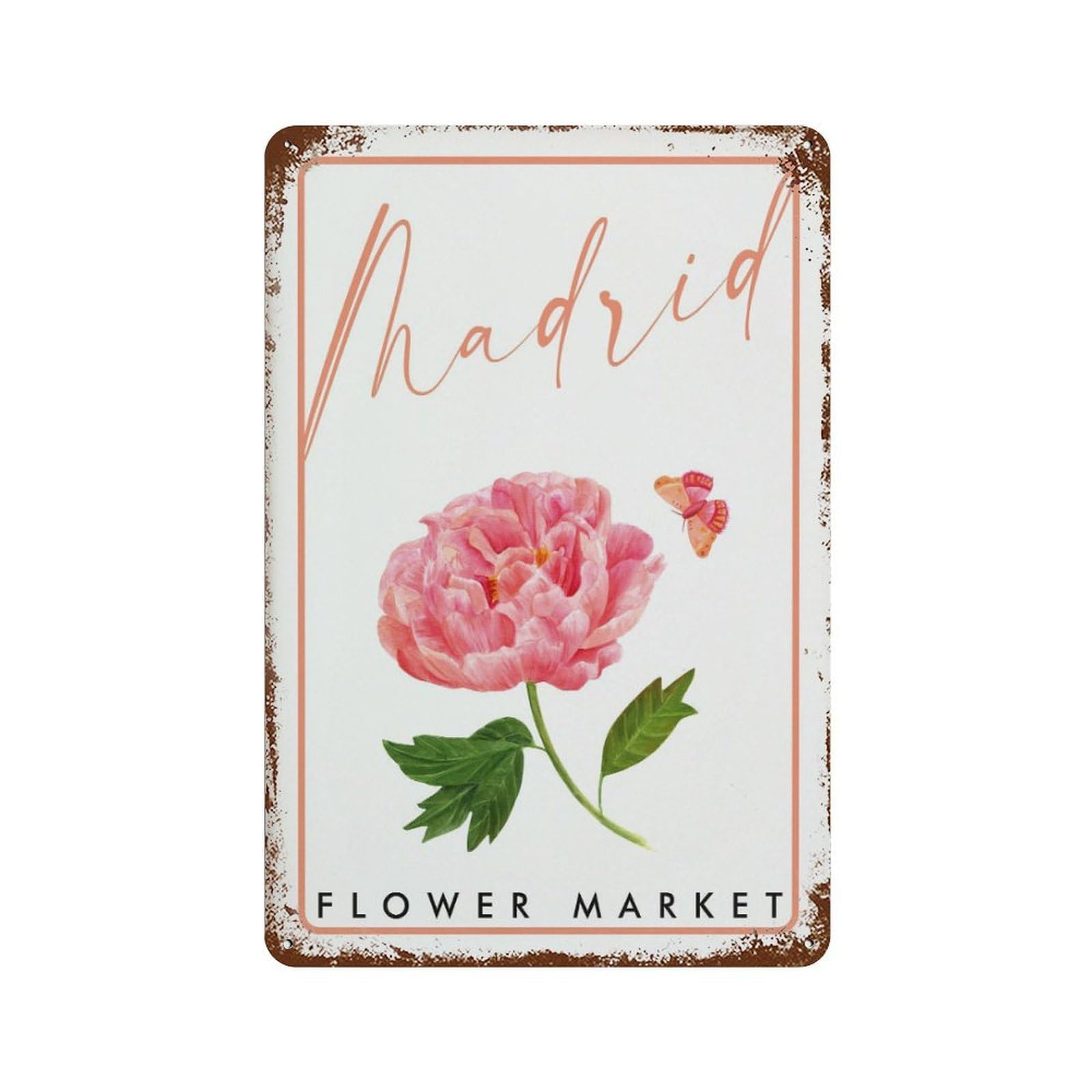xiaoxiaoshen Flower Market Madrid, Vintage Floral Florist Gift, Spring Decor Wall Decor Art Metal Tin Poster Modern Home Decor Art Home Bar Shop Decorations Vintage Sign 30x20cm