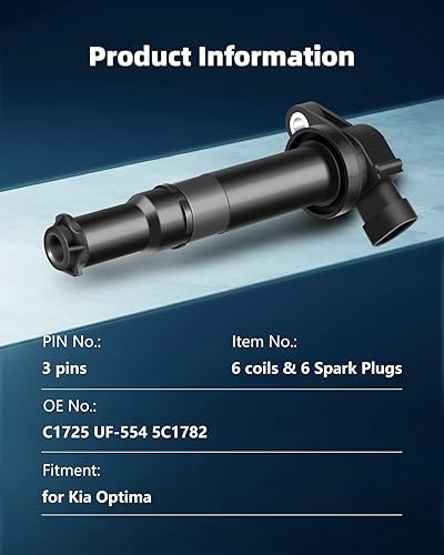 Miniatura 3 de ECCPP UF554 6 bobinas de encendido con 6 bujías de iridio para Kia 2006 2007 Optima 2.7L V6 C1725 UF-554 5C1782