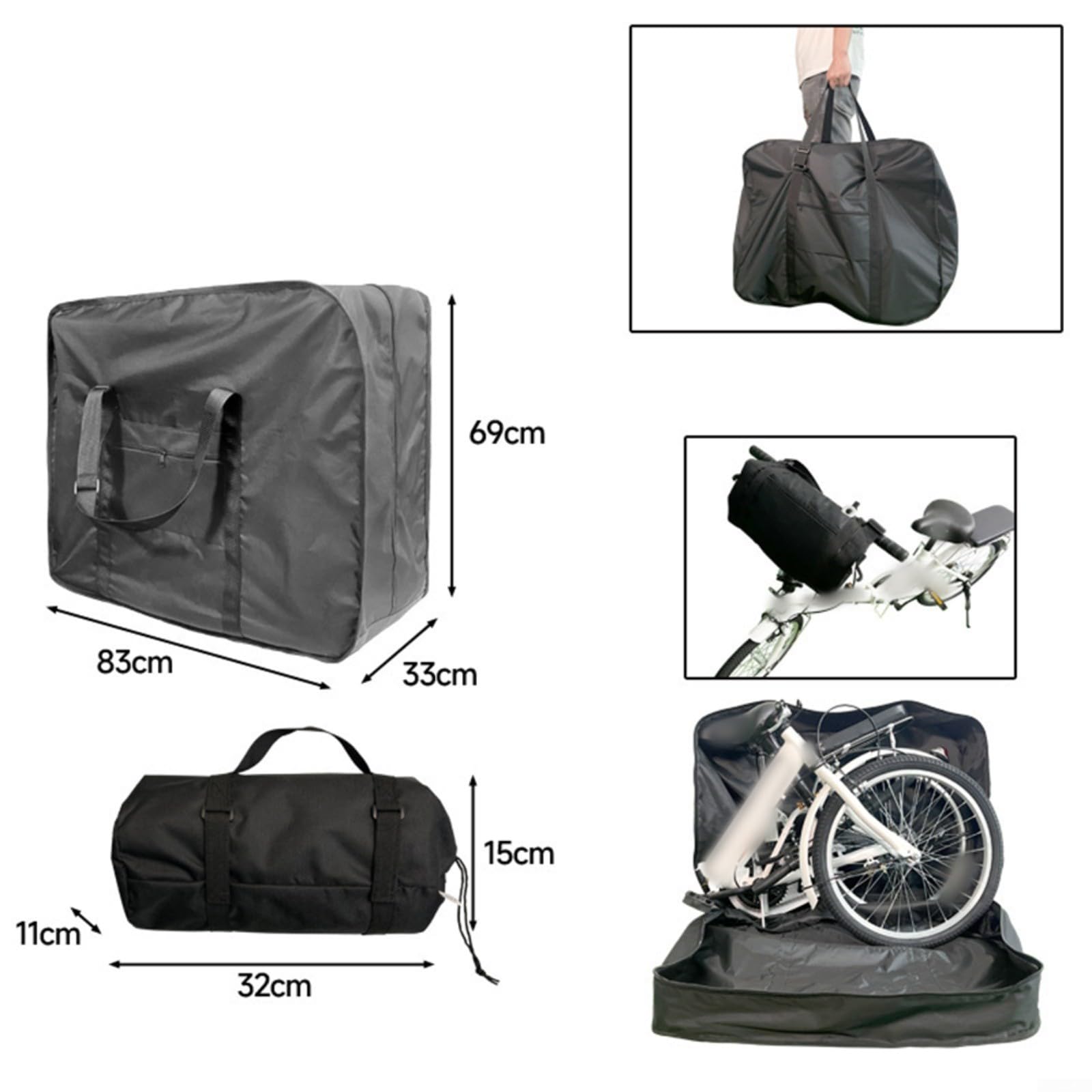 Sac de transport pliable pour vélo, sac de transport et de rangement, convient à la plupart des vélos pliables, 98 x 40 x 80 cm, noir (50,8 cm)