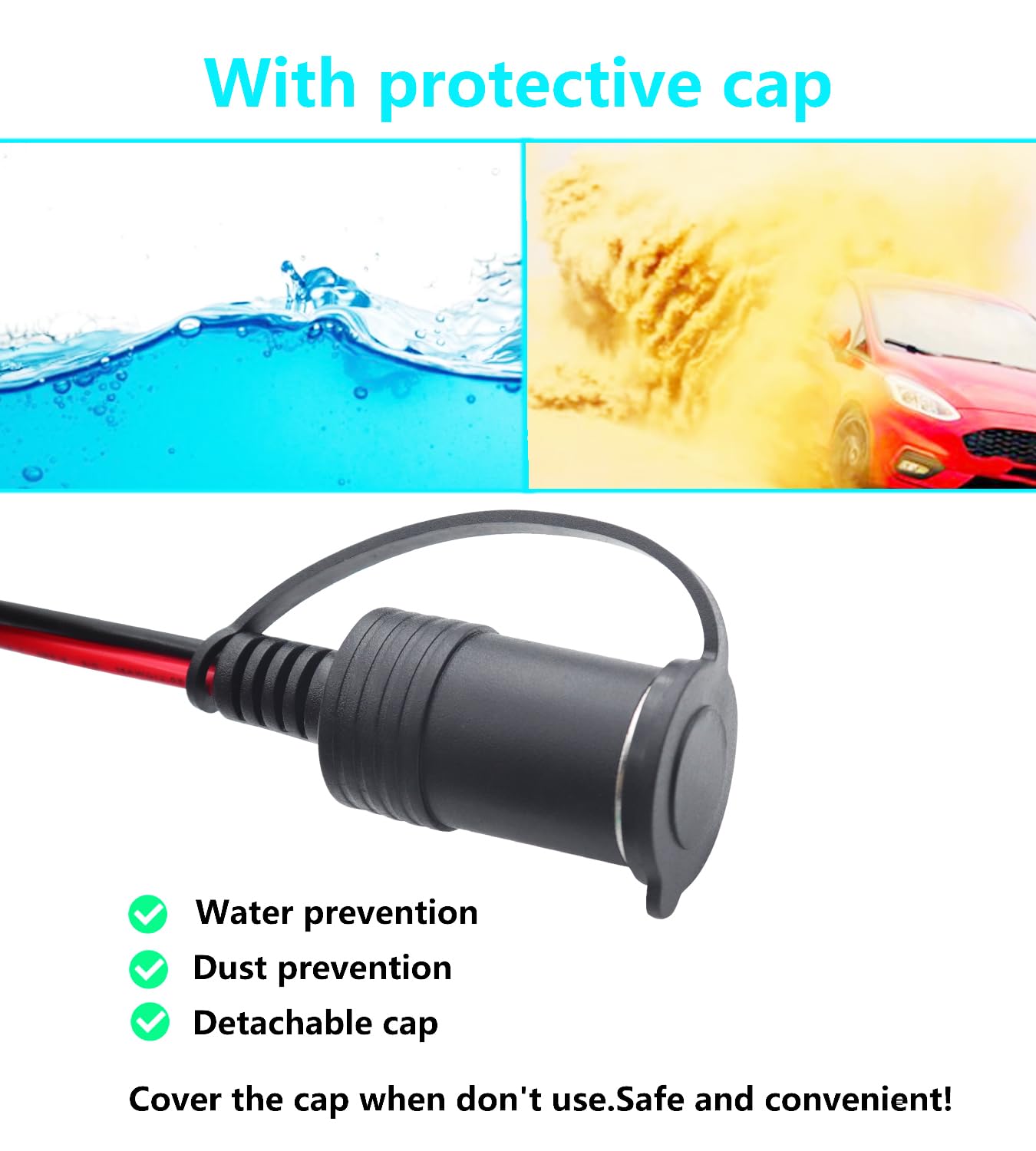 Câble de batterie à pince crocodile vers allume-cigare femelle avec fusible 20 A, 14 AWG 12 V-24 V, pinces crocodiles pour voiture, onduleur (3 m)