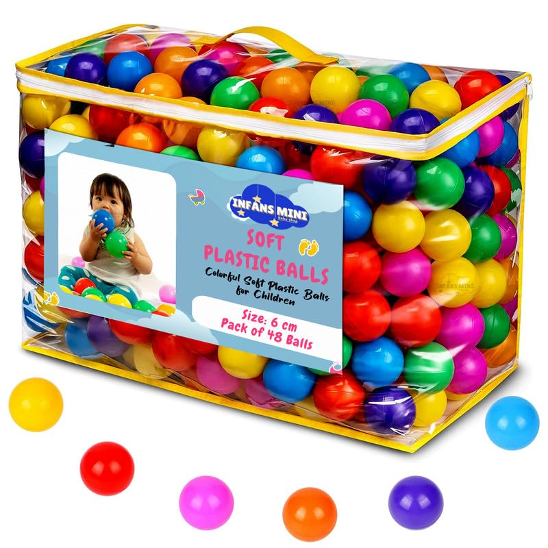Infans Mini 6Cm Kids Soft Plastic Balls For Pool Pit & Ocean Without Sharp Edges And Non-Toxic Plastics For Toddler Baby Play Tents & Tunnels Indoor (Multicolour, Pack of 48),Water Polo-image-17