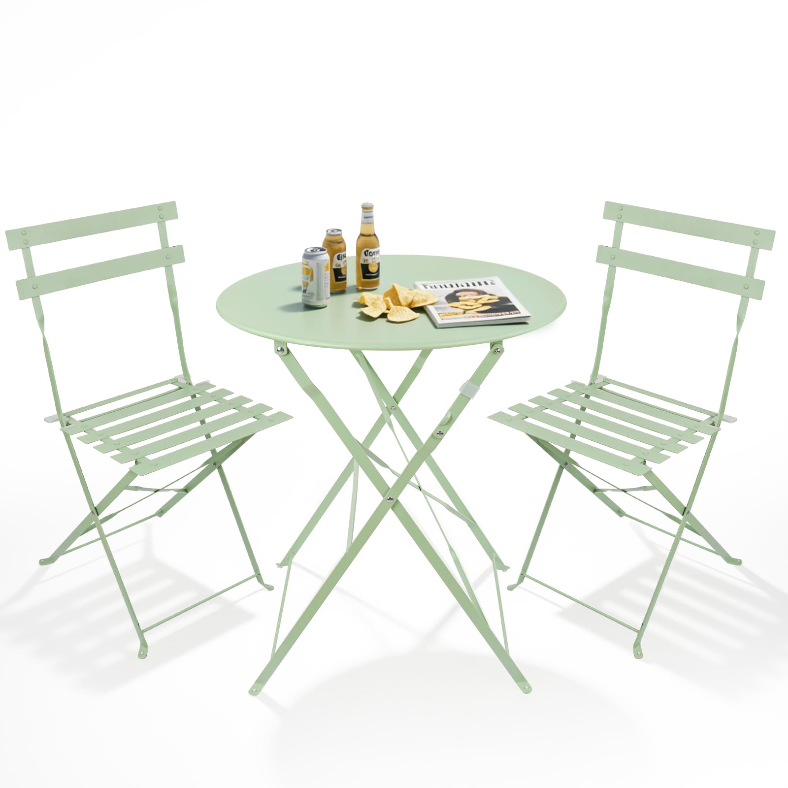 MOF Bistro Sets for 2 for Garden, Outdoor Table and Chairs for Patio, Balcony, Garden - Foldable & Compact Bistro Set Outdoor Furniture (Green)