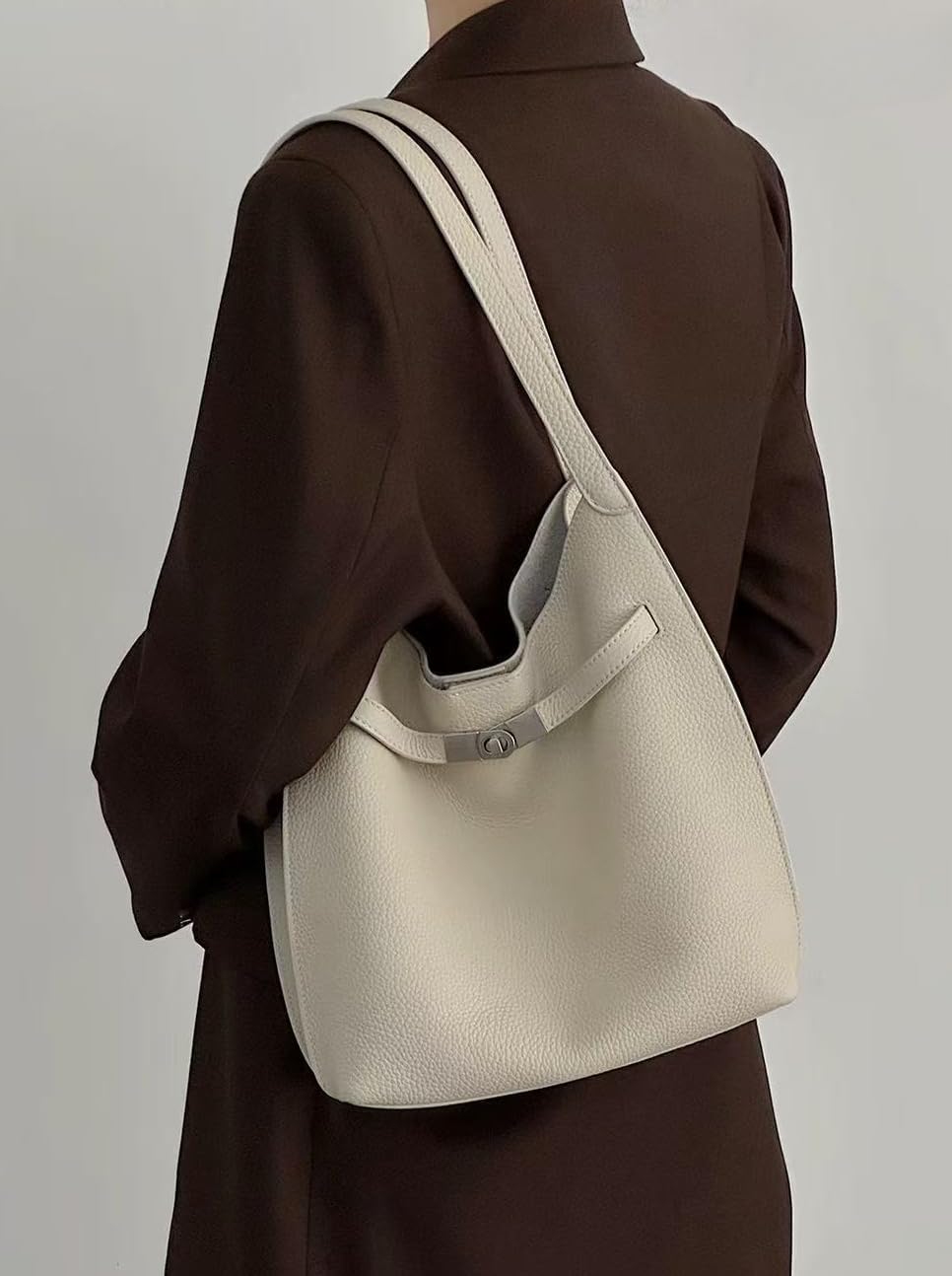 Leather Bucket Bag Handbag Shoulder Crossbody Bag HoboTotes Sling Lock Strap Satchel Large Capacity Versatile Luxury
