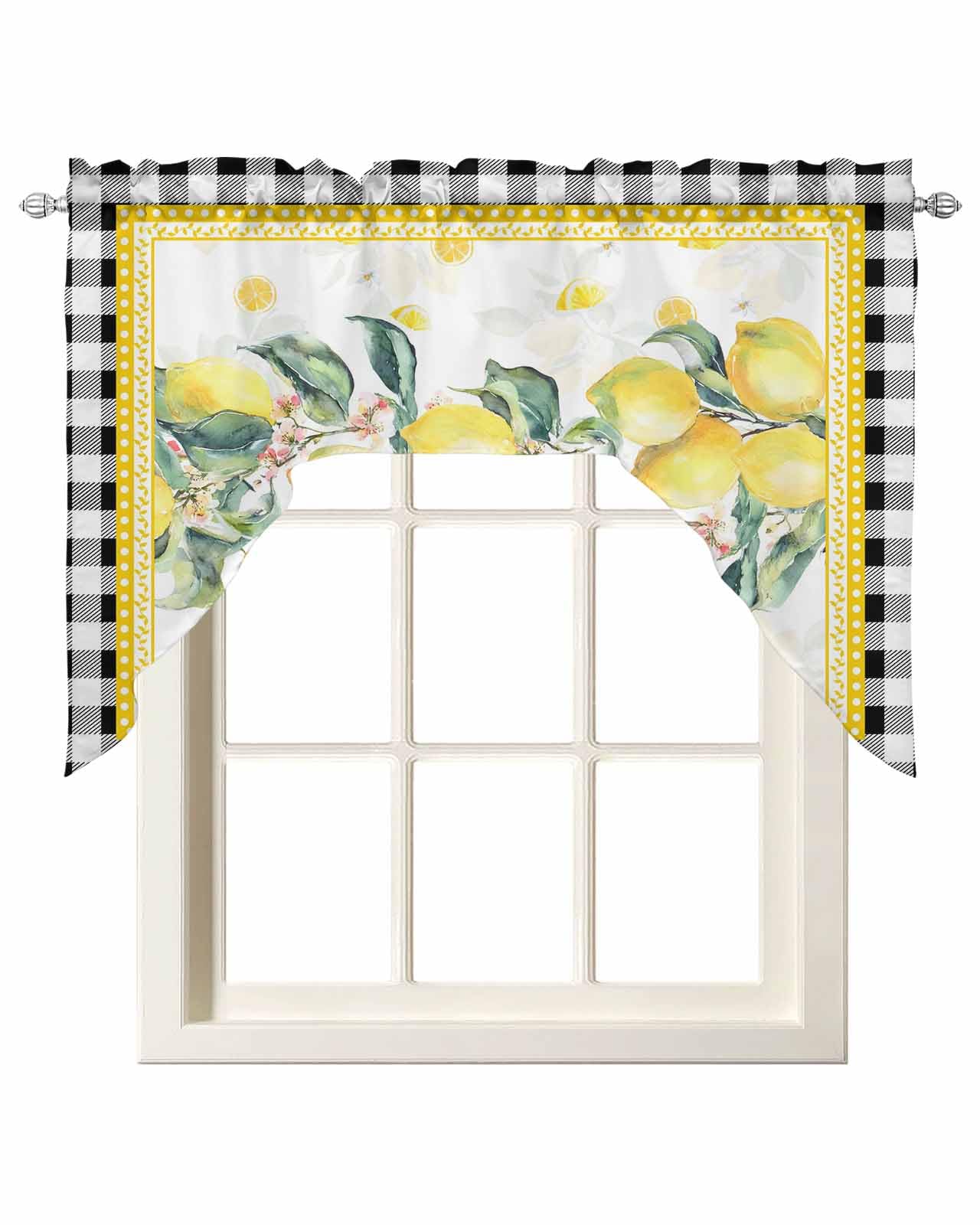 Jolunifun Black and White Buffalo Plaid Swag Valance Kitchen Curtains, Rod Pocket Valance Curtain Panels for Bedroom Living Room Bathroom Cafe Windows