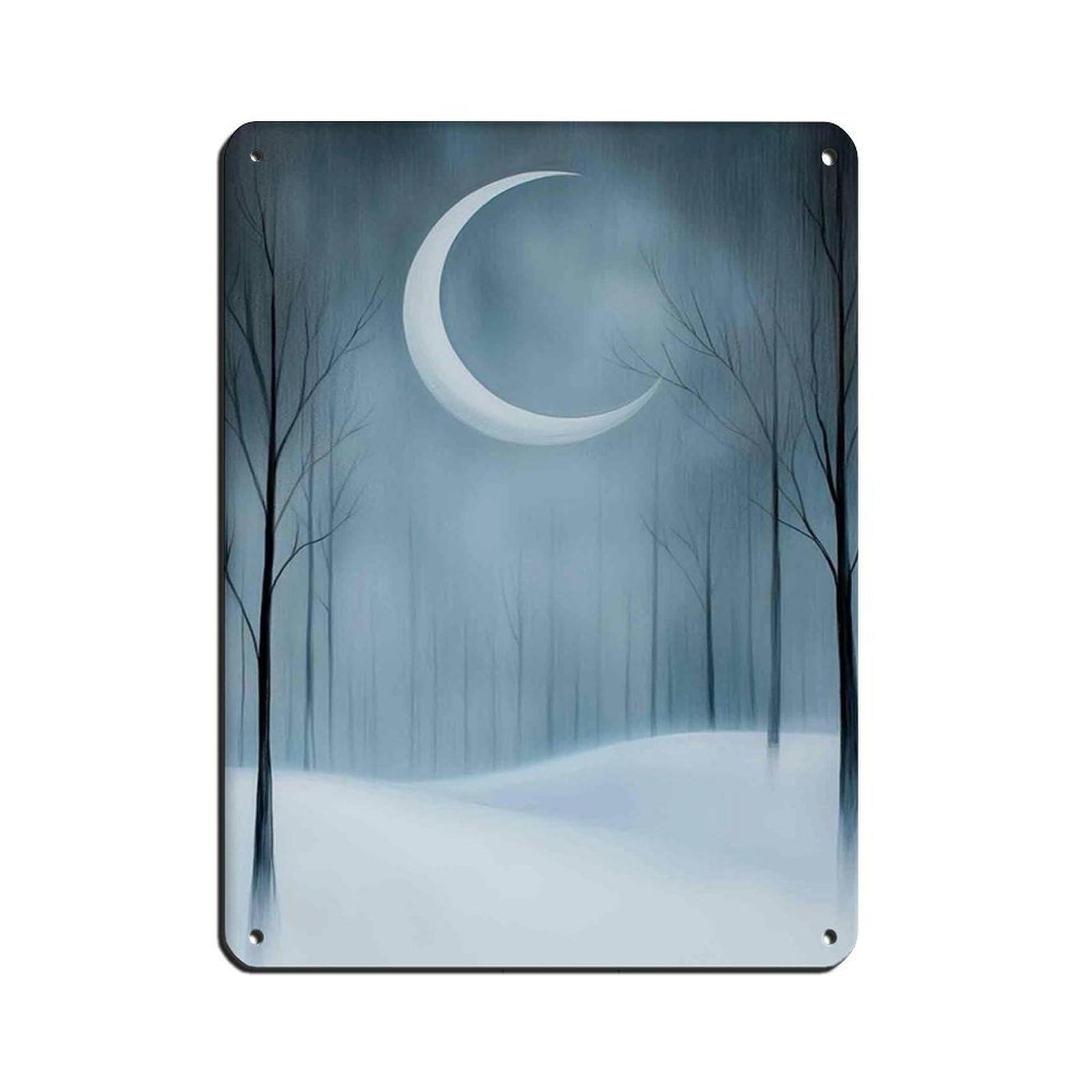 Winter Moonlit Forest, Minimalist Winter Poster Retro Poster Metal Tin Sign Chic Art Retro Iron Painting Bar People Cave Cafe Family Garage Poster Wall Decoration 12x16inch(30x40cm)