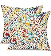 DFXSZ Outdoor Pillow Covers 18x18 Inch Set of 2 Colorful Paisley Decor Waterproof Throw Pillow Co...