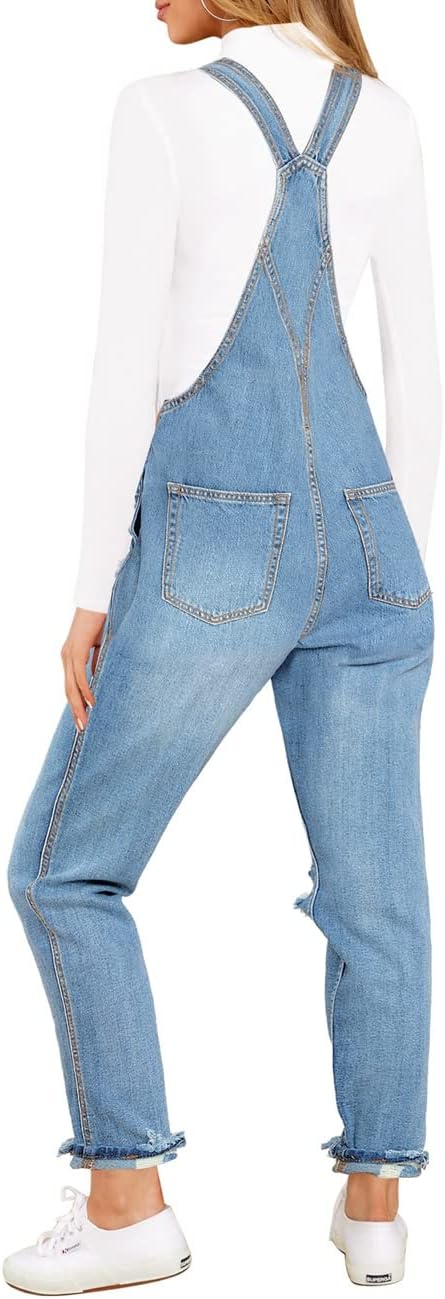 Vetinee Womens Classic Adjustable Straps Pockets Denim Bib Overalls Jeans Pants - Image 2