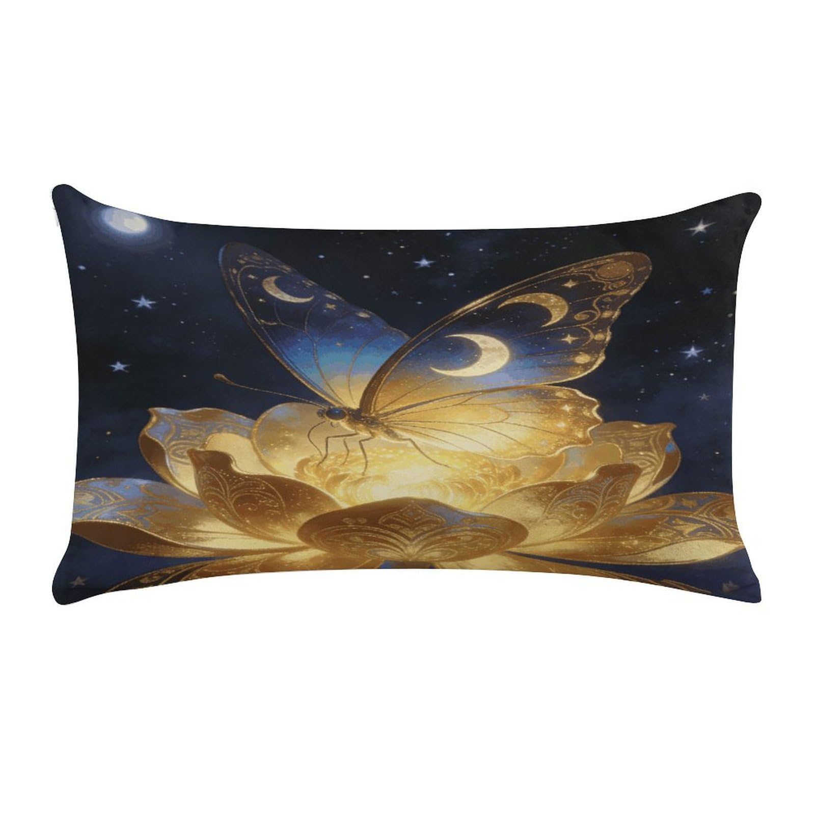 Khauerbc Style Golden Retro Fantasy Starry Moon Butterflypillow Cases Standard,Ultra Soft Microfiber Pillowcase With Zipper Closure,Bed Pillowcases Cover With Zipper For Bedroom, Sofa, Couch.