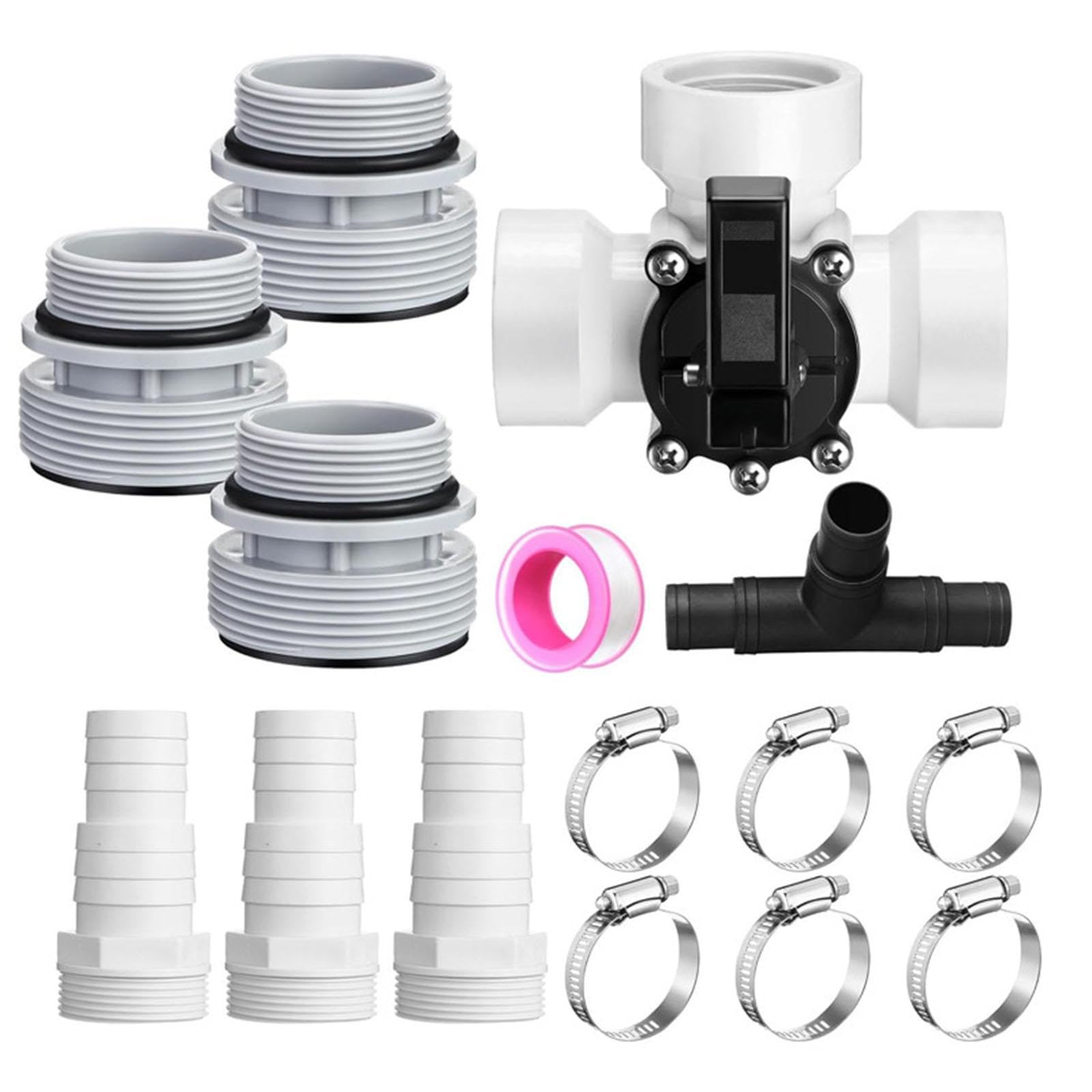 Conjunto de Válvula Desviadora de 3 Vías para Conexión de de Piscina Y Jardín, Blanco