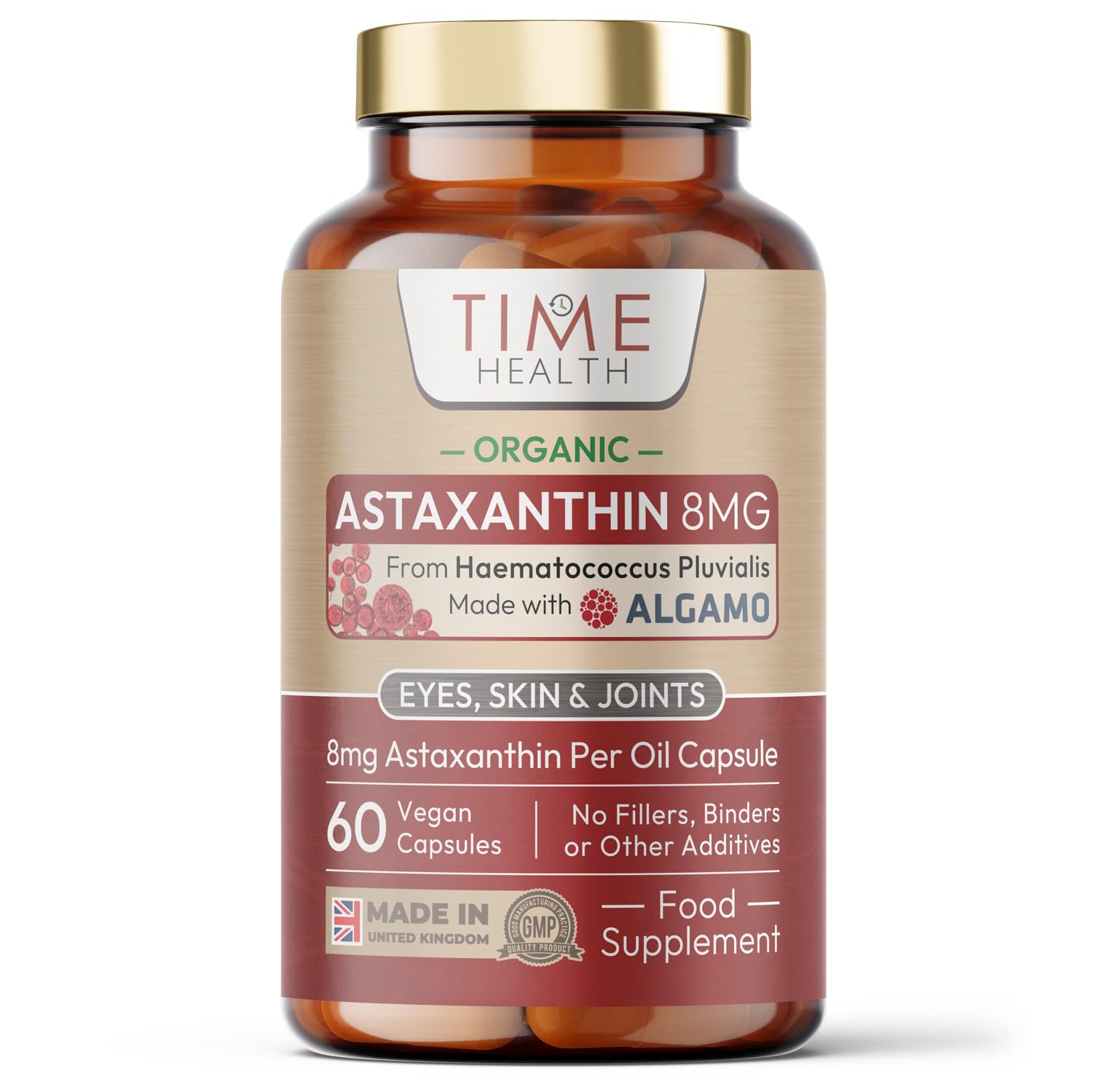 Organic Astaxanthin Oil 8mg - Pure & Natural Astaxanthin - 60 Capsules - Carrageenan Free - Super Antioxidant - Premium Algamo® Oil - Haematococcus Pluvialis - UK Made - Zero Additives - EU SourceSoil AssociationSoil AssociationSoil Association