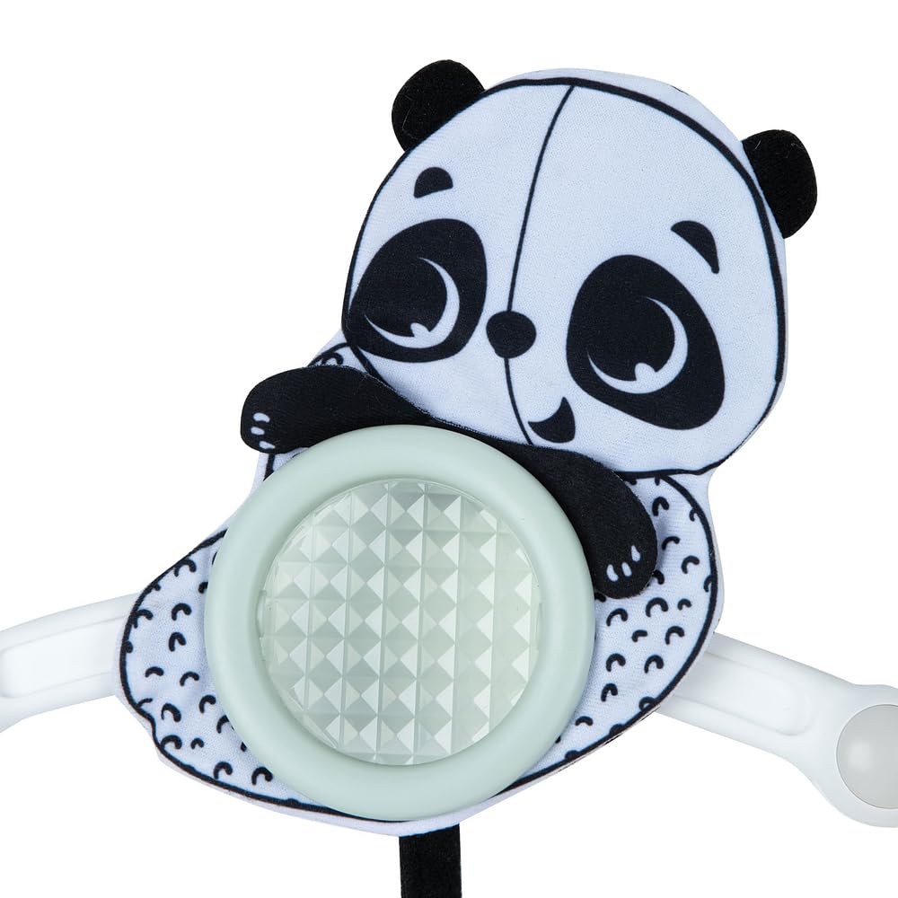 Tiny Love Arche de Promenade ensoleillée, Arche d’éveil réglable pour bébé, Ventilateur activé par bébé, Miroir Facile à Tirer, Balle à hochet, Prisme Solaire Transparent, Black & White Décor