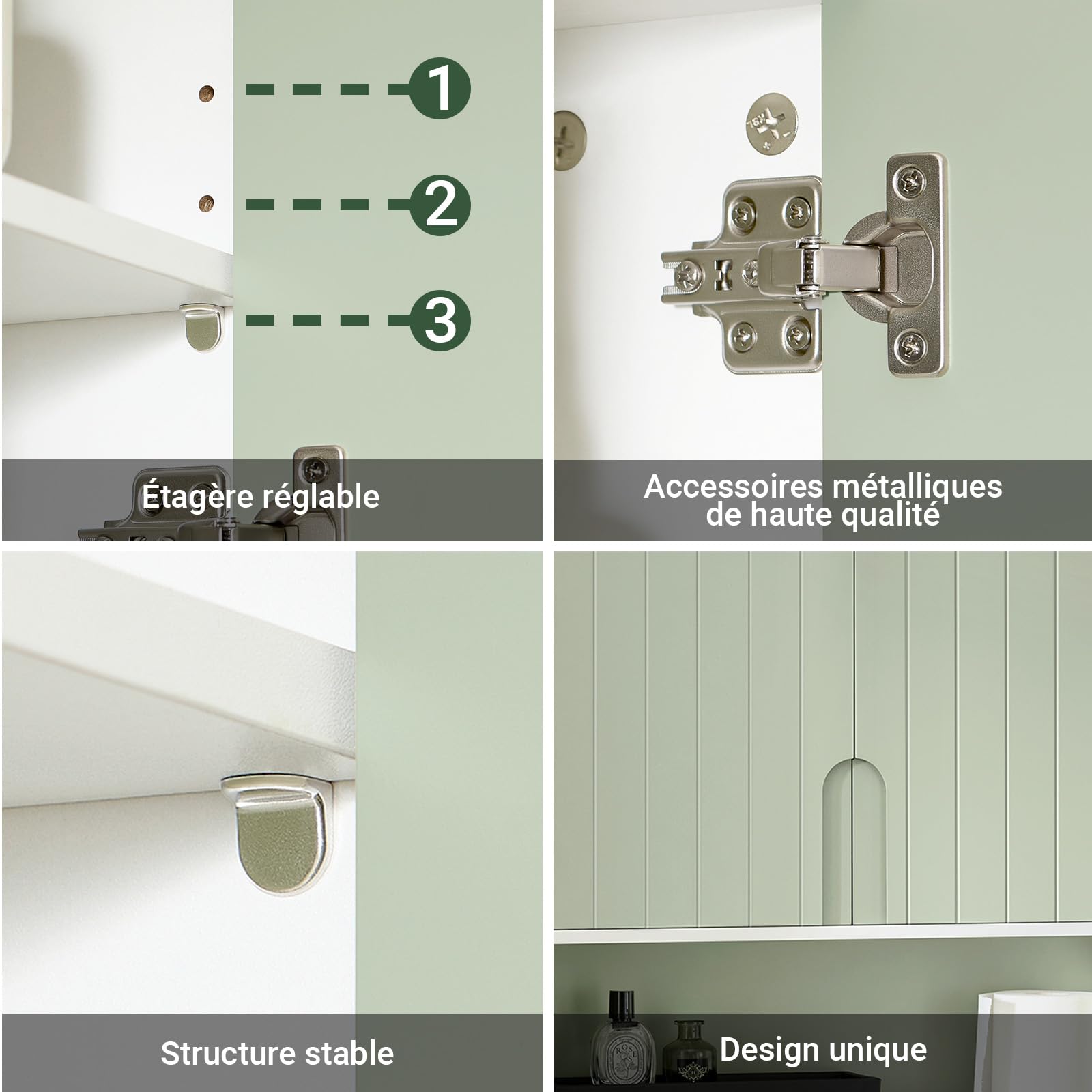 SoBuy Meuble Salle de Bain Suspendu Vert Sauge, Armoire Murale avec Étagère, Rangement Suspendu Gain de Place, Armoire Pharmacie, Meuble Dessus WC 60 × 54 × 15 cm BZR140-GR