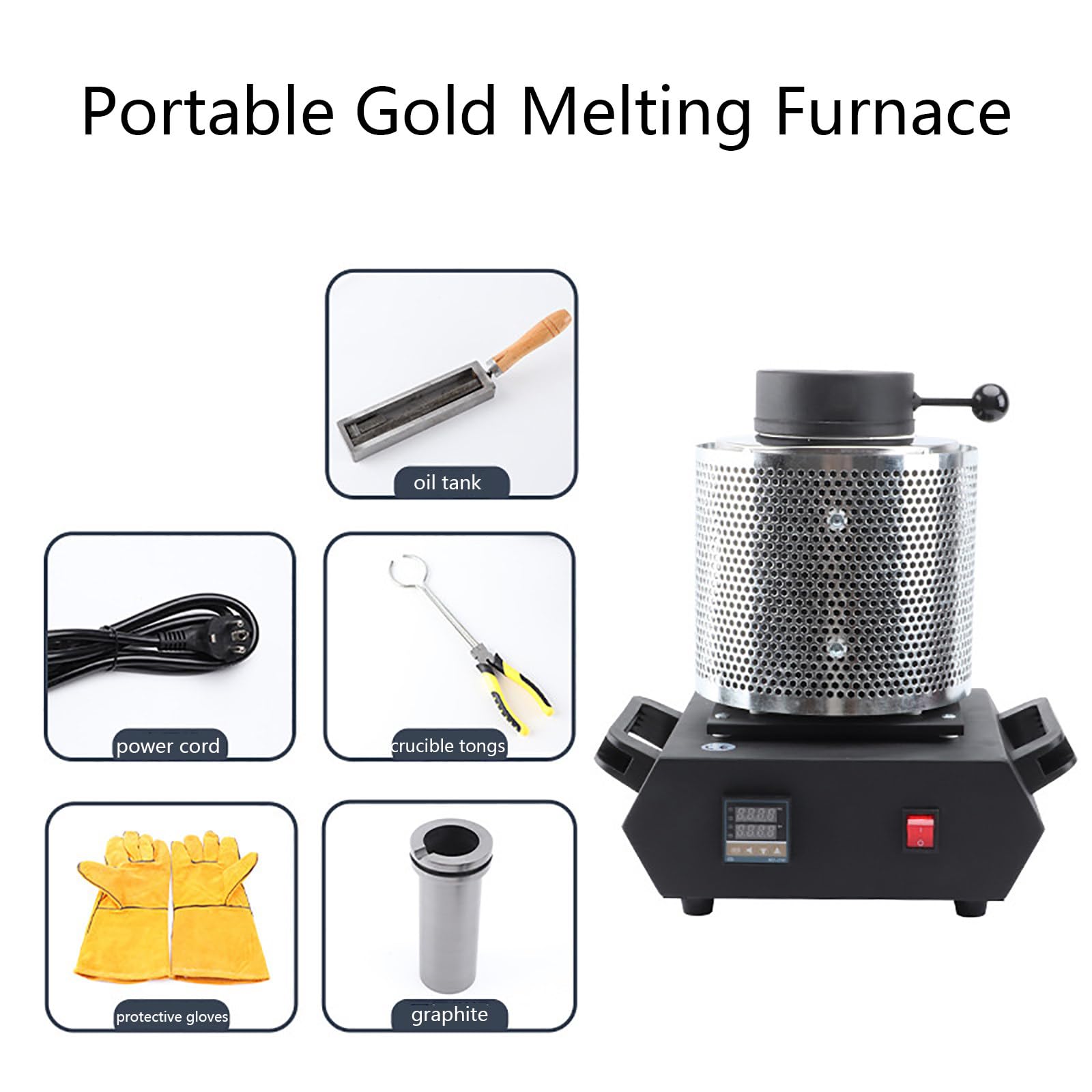 Kit de Horno de Fundición de 3 kg con Crisol de 1150 ℃, Horno Eléctrico para Fundir Metales, Herramientas para Oro, Plata y Aluminio, para Principiantes en el Hogar, Fundición, Forja.
