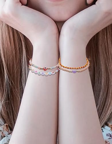 Miniatura 2 de 22 pulseras con cuentas de mal de ojo pulseras coloridas ajustables y elásticas hechas a mano pulseras de amuleto de buena suerte para mujeres y