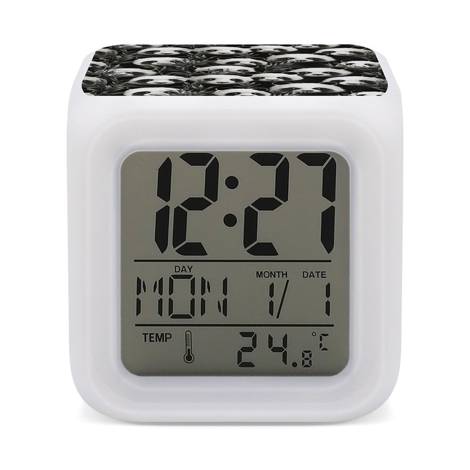 VstaDank Panda Graphic Black and White Alarm Clock Sleep Trainer 7 Color Changing Night Light Modern Touch Bedside Lamp Fashion Digital Clock with Temperature Display Wake Clocks for Loud Alarm